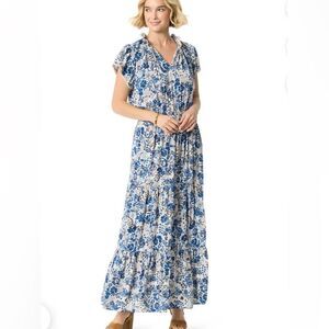 New Jessica Simpson Floral Blue Maxi Dress Sz Med